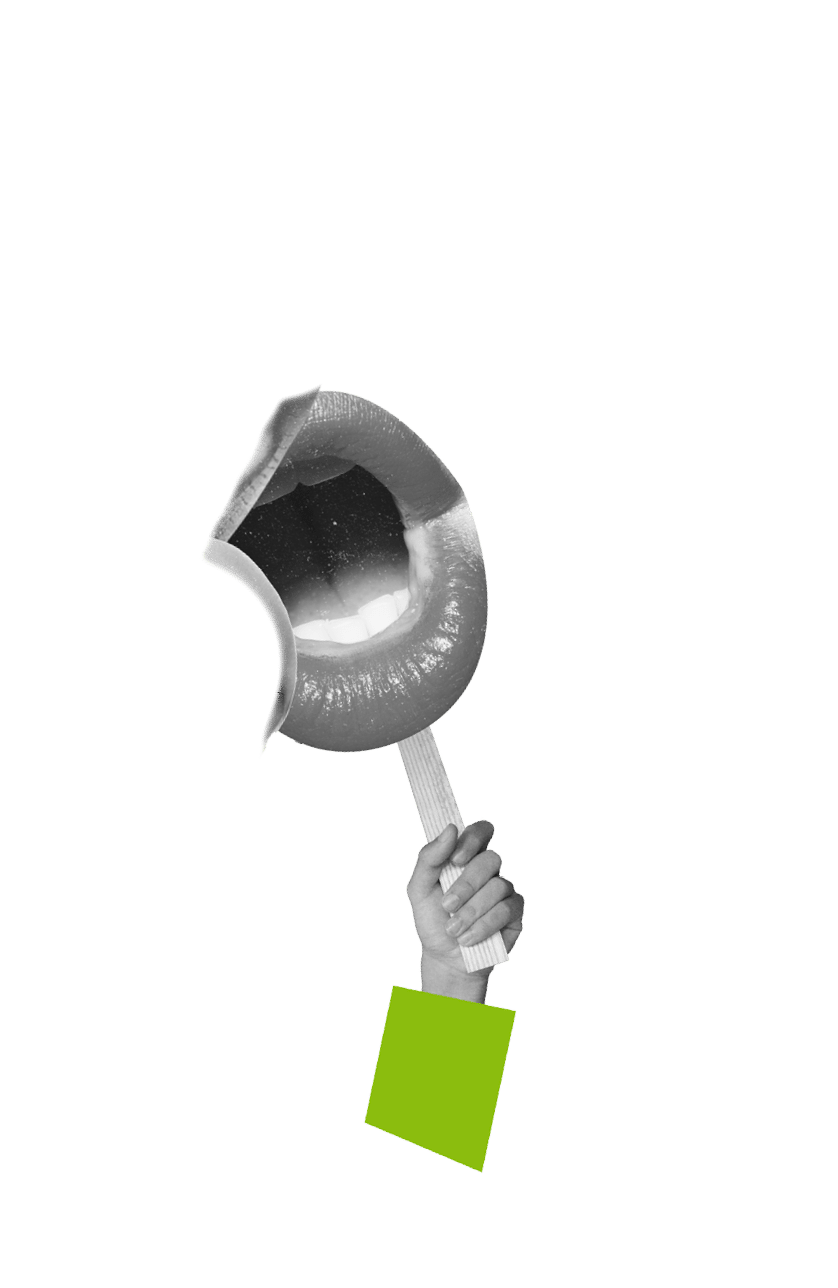 Creative design  Contemporary art collage  Many female mouths talkig, shouting symbolzing communication and quotation  Negotiations  Giving information  Concept of business, ideas, creativity